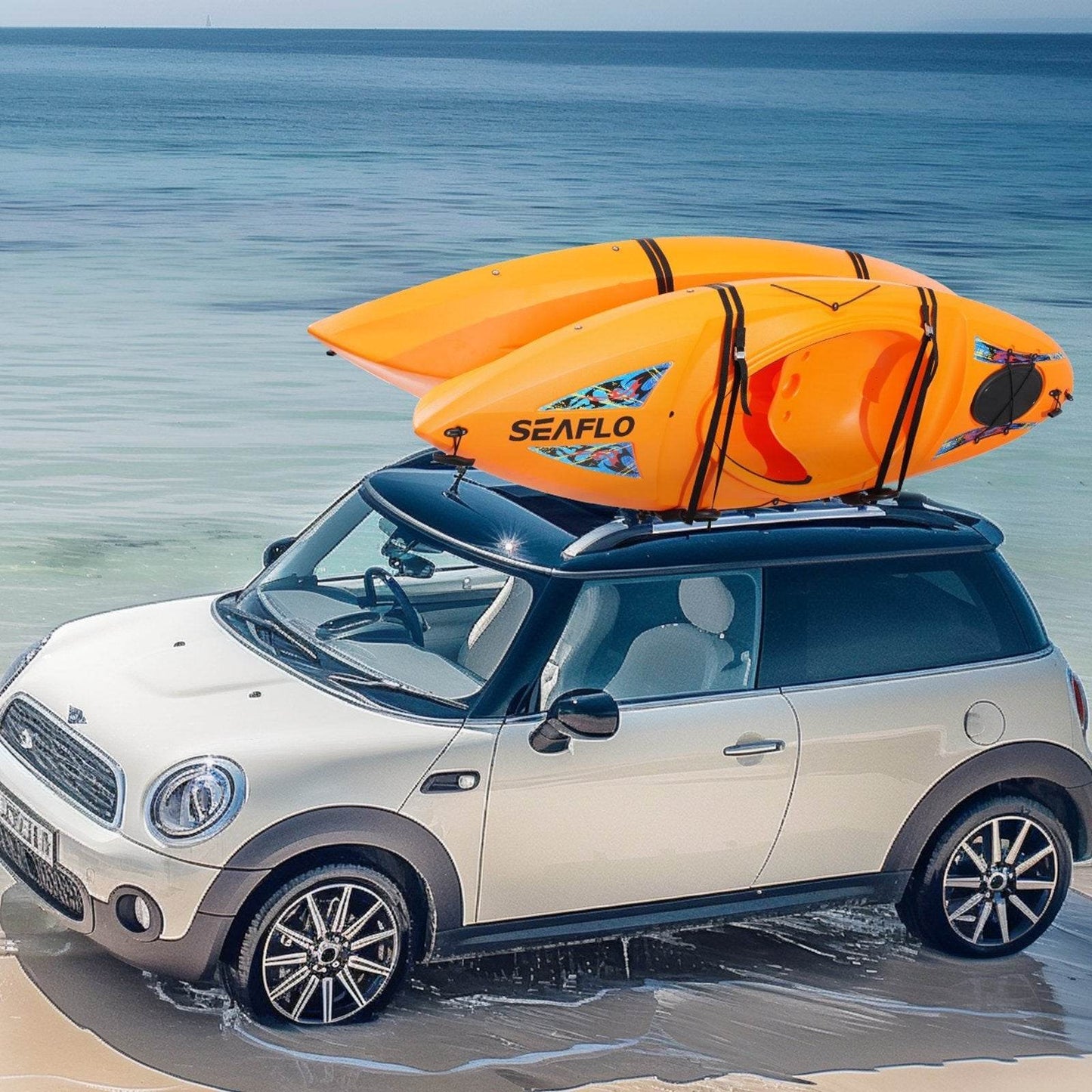 Kayak Roof Rack 1 Pair J-Bar, Soft Roof Rack, Top Mount Tie Down, Carrier For Kayak, Surf Board, Canoe, SUP, Ski Board, Mount On Car, SUV, Truck, 2 Kayaks - Velora