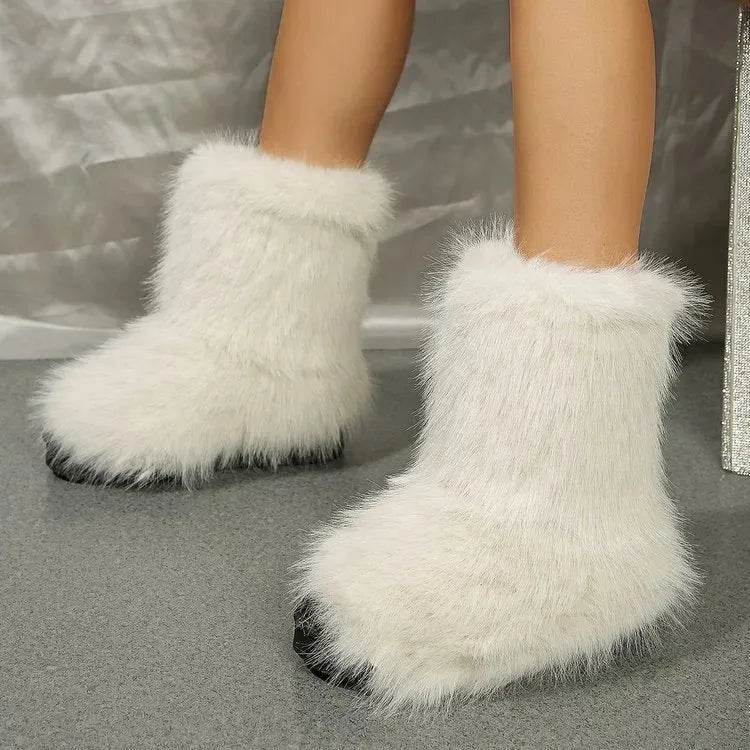 Fashion Long Plush Snow Boots Winter Warm Mid-tube Furry Cotton Shoes For Women Short Boot - Velora