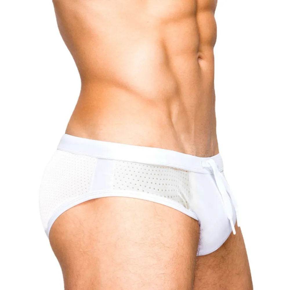 Mesh Stitching White Swim Briefs Boxer underwear men - Velora