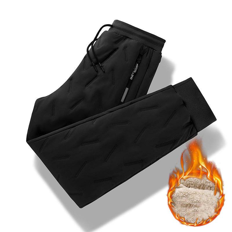 Men's Trousers Winter Velvet Thickening Loose Fleece Pants With Zip Pocket Large Size Windproof Warm Jogging Pants - Velora