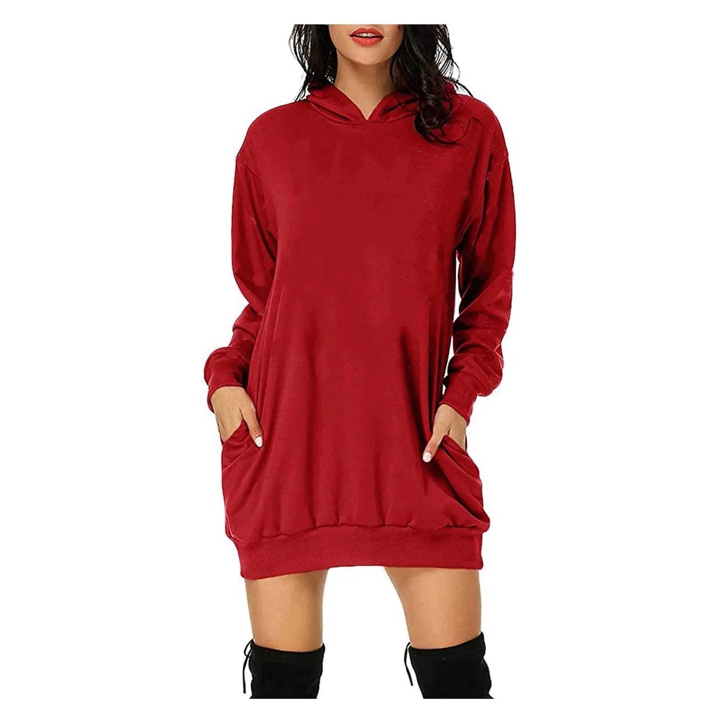 Women Solid Color Hat Dress Sweater Loose Feature Long Sleeves - Velora