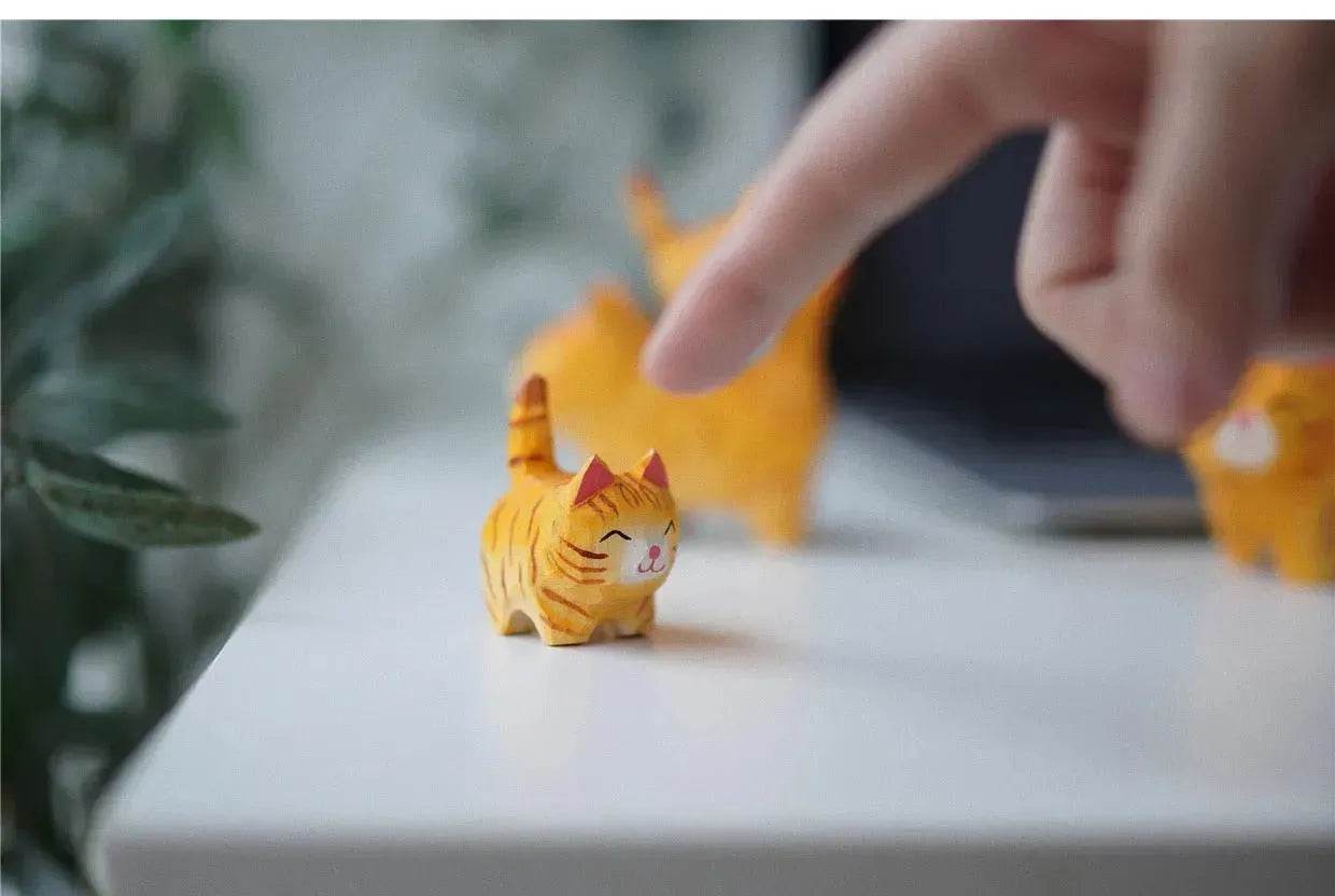 Creative Decorative Hand carved wooden Cat Trinkets Ornaments - Velora