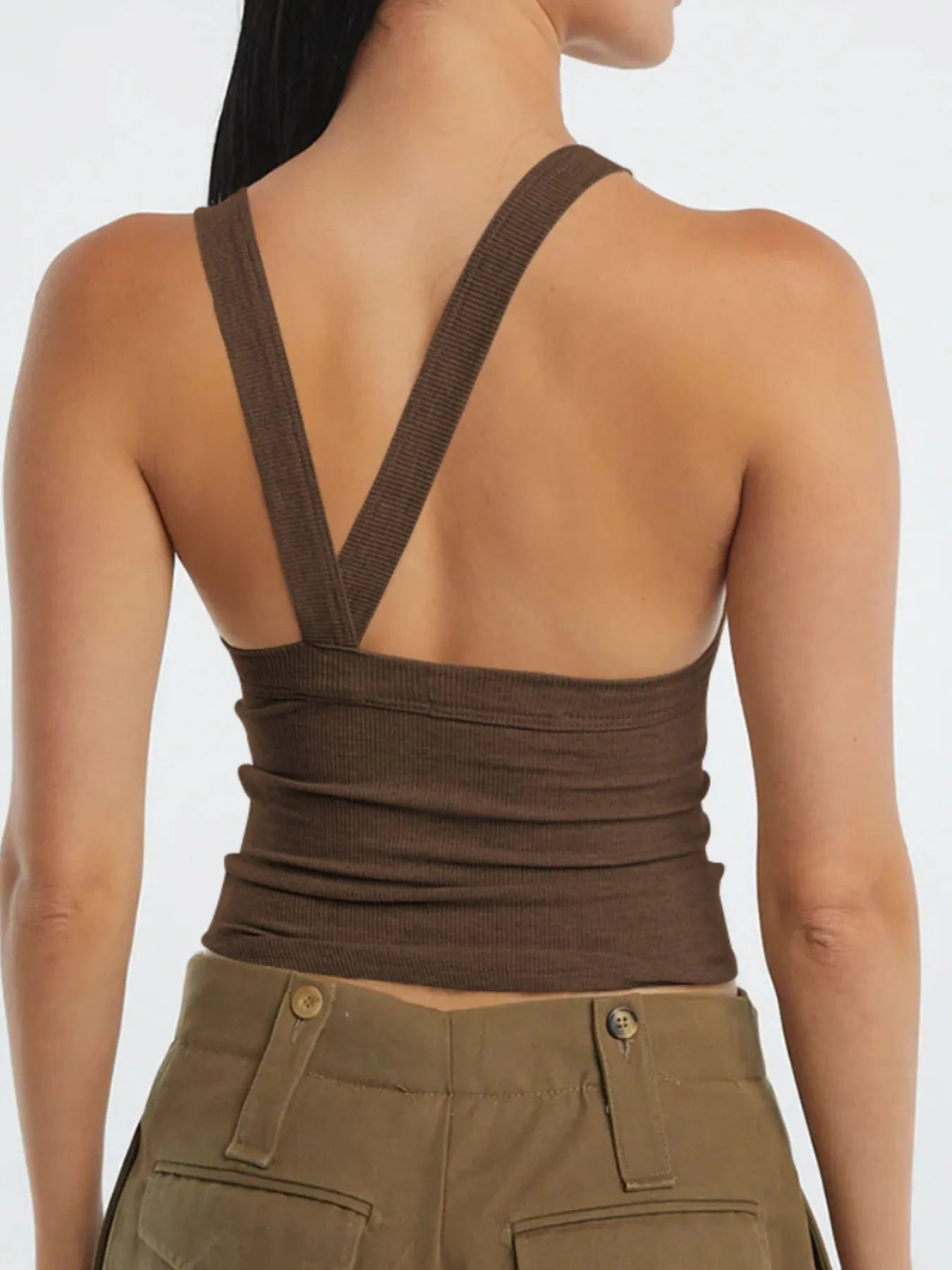 Asymmetrical Back Ribbed Crop Tank Top - Velora