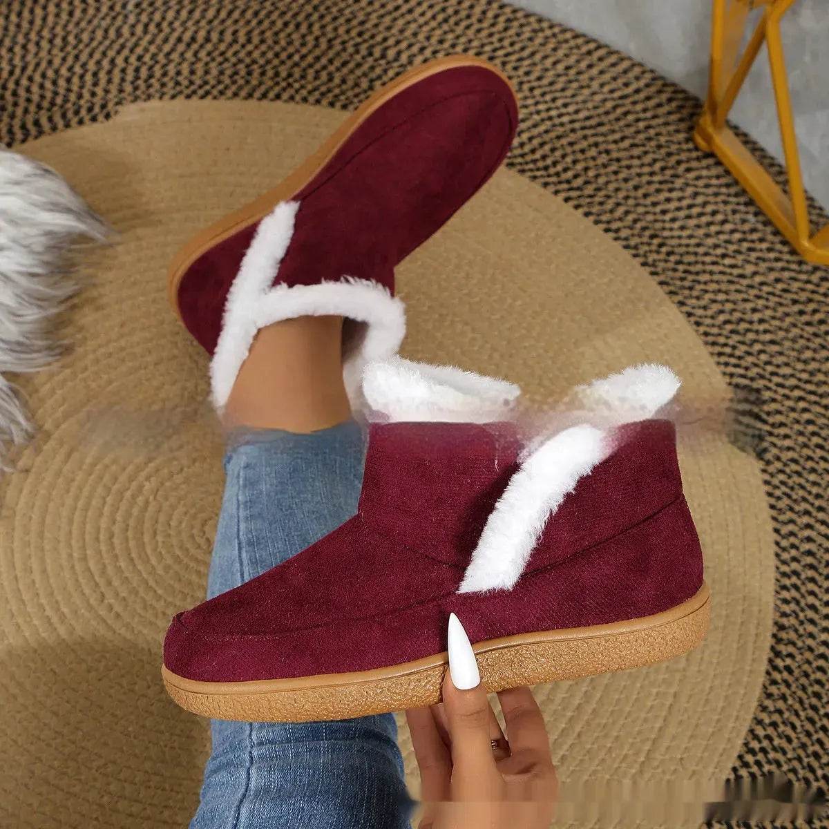 Insulated Cotton-padded Boot Shoes Flat Bottom Solid Color Fleece Lined perfect for winter - Velora