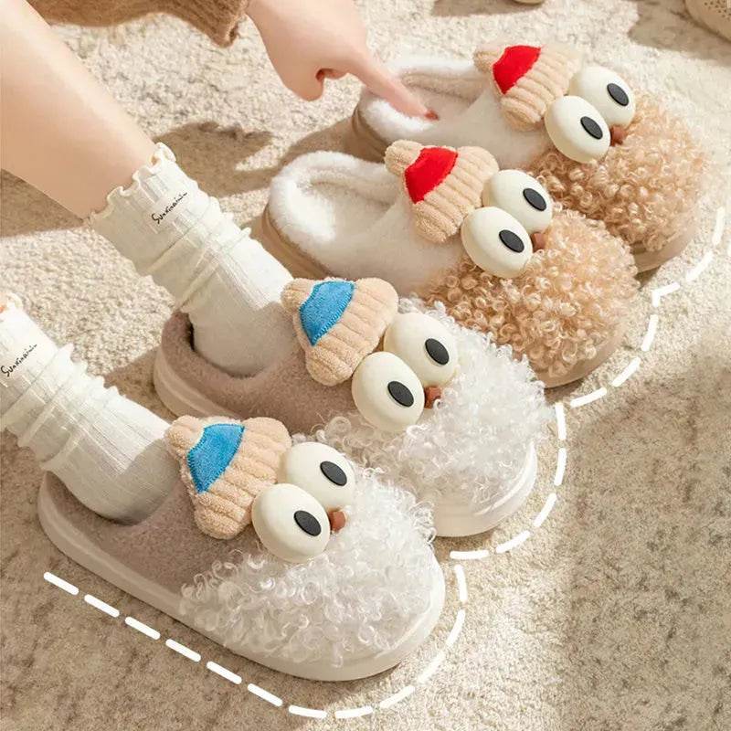 Cartoon Bearded Santa Claus Slippers Home Warm Non-slip Plush Cotton Shoes Christmas Couple Floor Bedroom Slipper Women Men - Velora