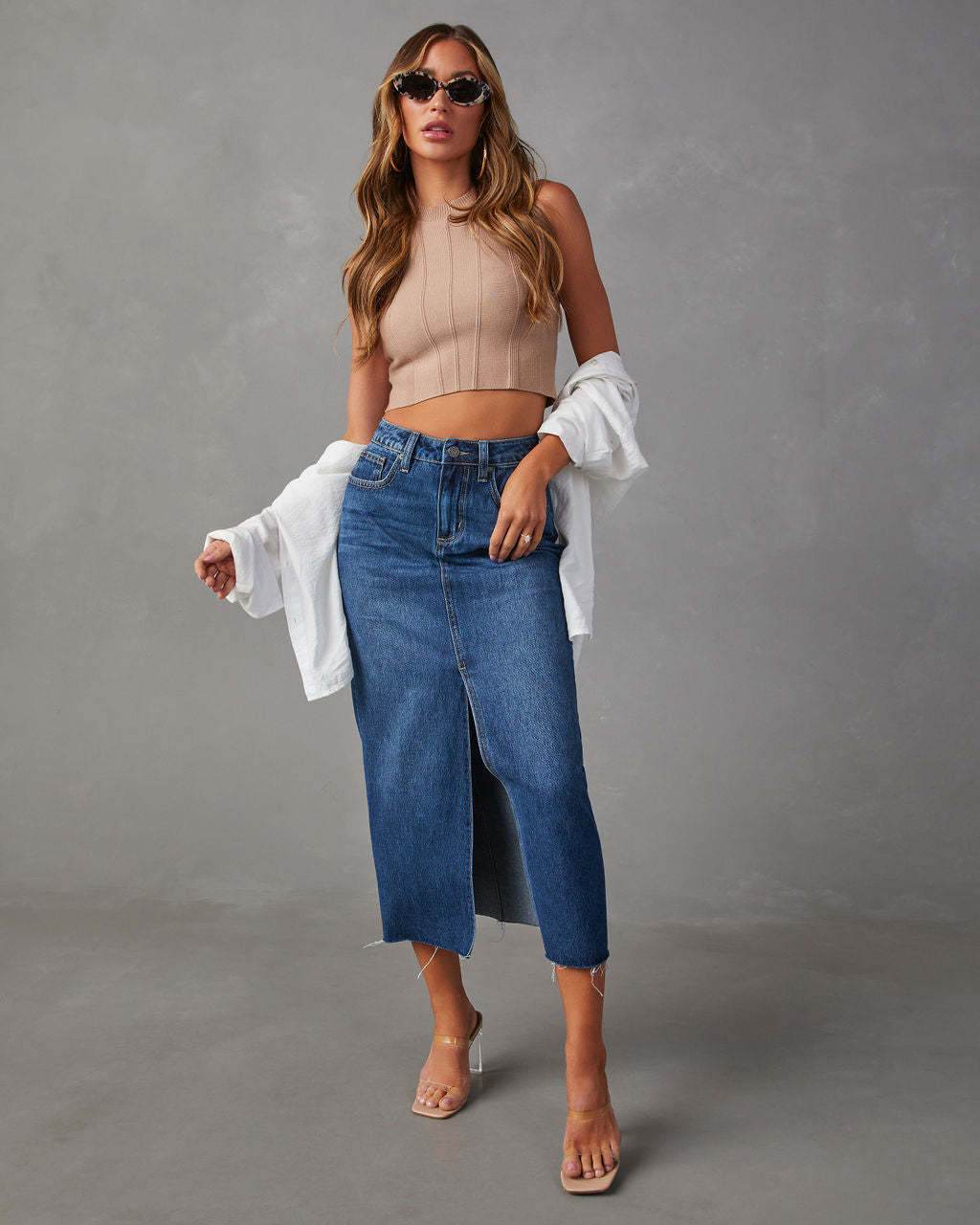 Women's Fashion Slimming front split Midi Denim Skirt - Velora