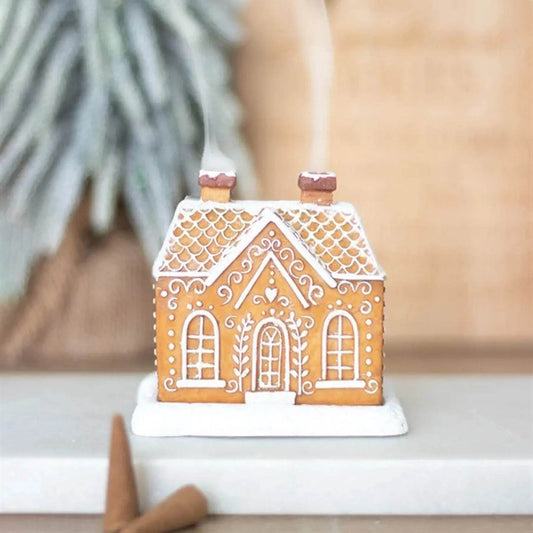 Christmas Snow Top Resin Ginger Cake Cottage Incense Burner - Velora