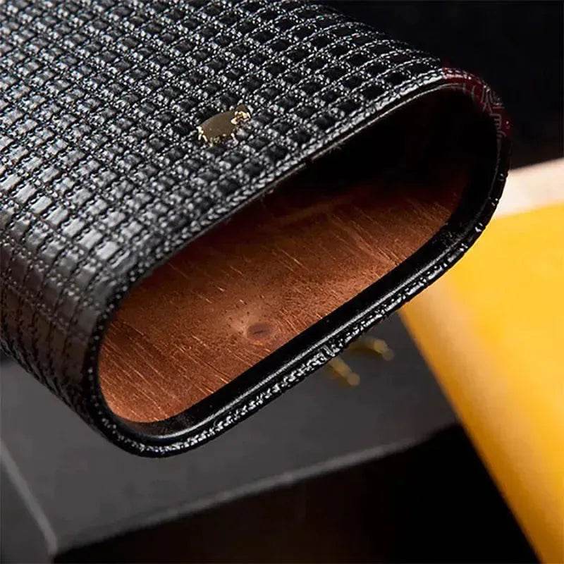 Wooden Cigar Moisturizing Leather Travel Cigar Case - Velora
