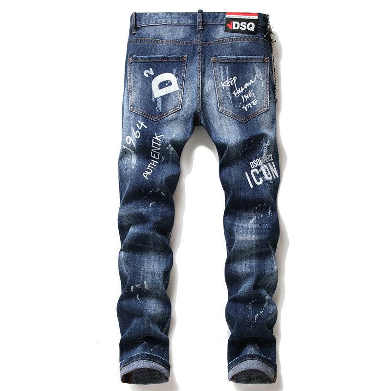men jeans famous D2 Men slim jeans pants mens denim trousers zipper blue hole Pencil Pants - Velora