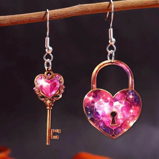 Romantic Key Heart Lock Acrylic Types A And B Earrings - Velora