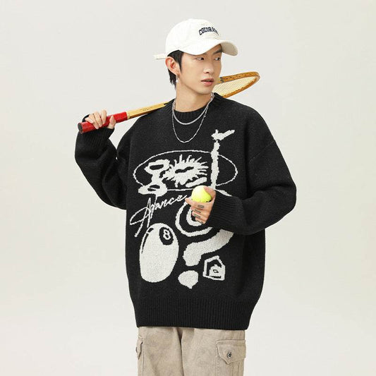 Plush American Hand Drawn Brocade Sweater Men's Autumn Winter Retro Loose - Velora
