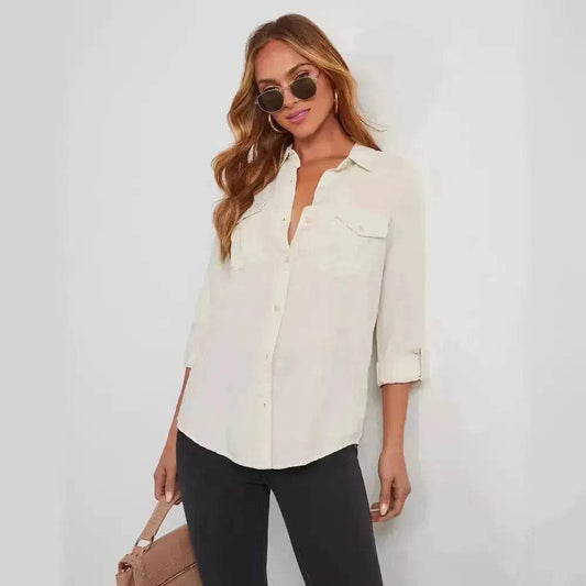 Formal Work Denim shirts for women Leisure Lapel Single Breasted Women's Long Sleeve Denim Shirt Women button down shirts - Velora
