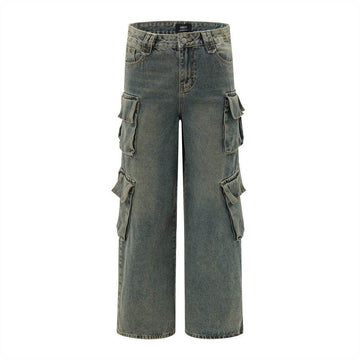 Punk Distressed Washed Denim Jeans Cargo Pant  Men