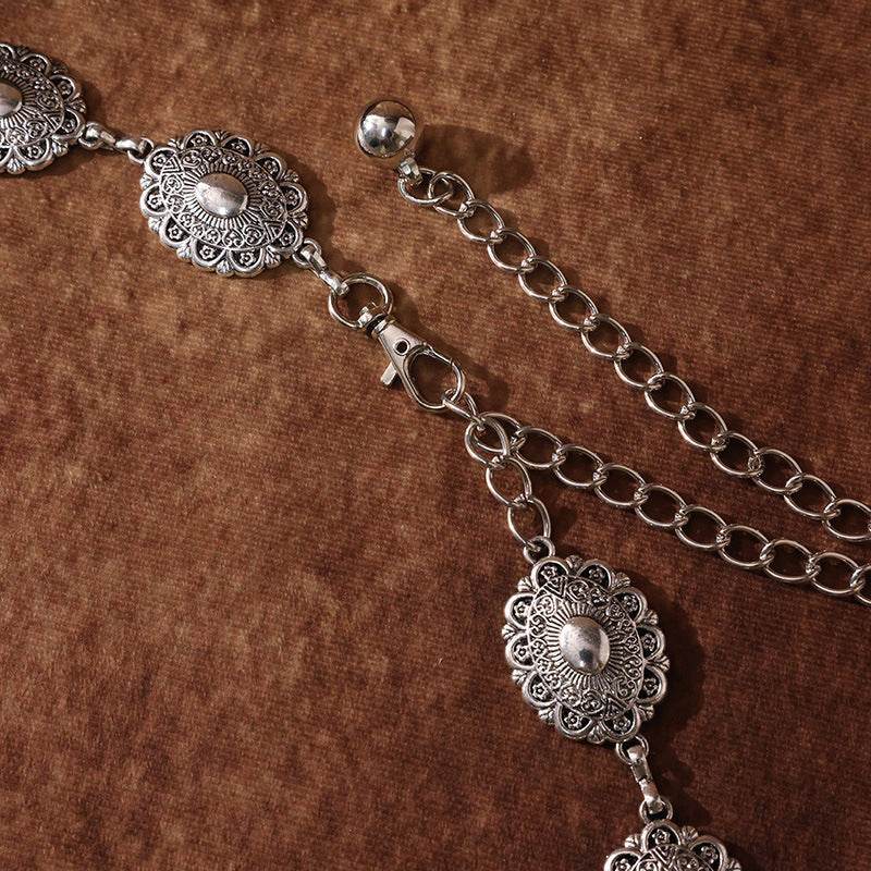 Women's Fashion Retro Carving Metallic Belt - Velora