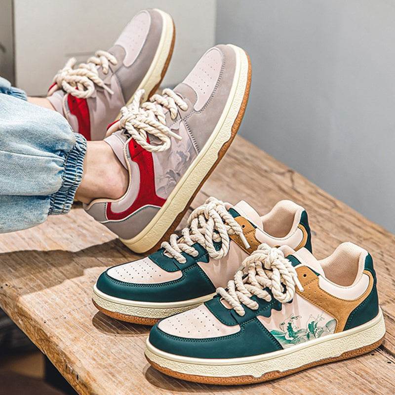Lace-up Casual Shoes Men Soft Thick Sole Fashion Comfortable Breathable Flats Sneakers Student Platform Outdoor Walking Shoes - Velora