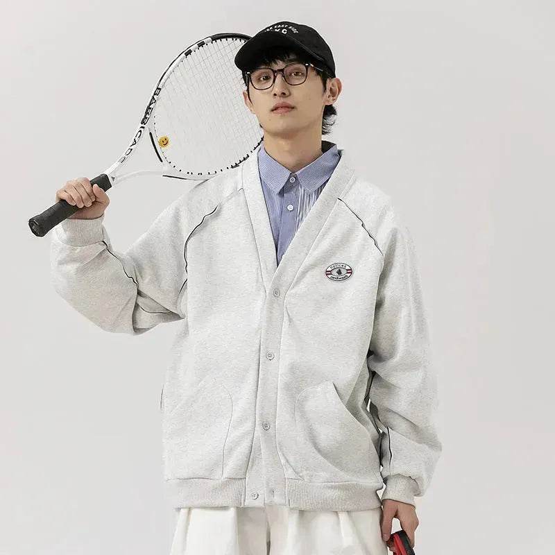 Retro Solid Color Cotton Athletics Sports Cardigan For Men - Velora