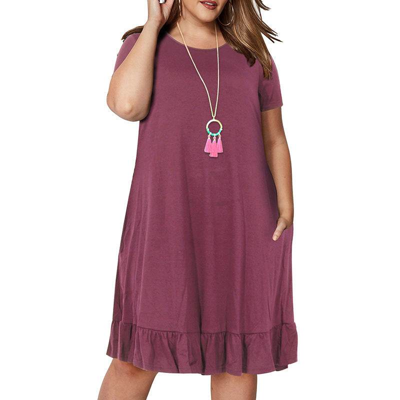 Plus Size Summer Dresses Round neck Short Sleeve Mini dress - Velora