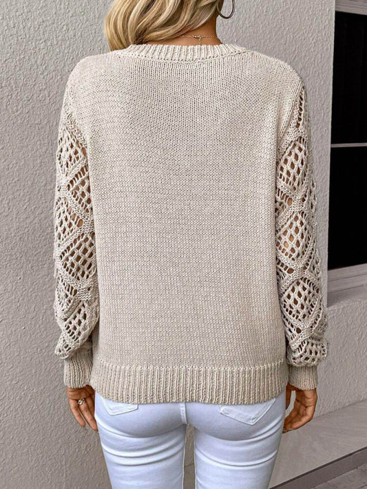 Solid V-neck Pullover Sweater With Hollow Long Sleeve Fashion Tops For Women Clothing - Velora