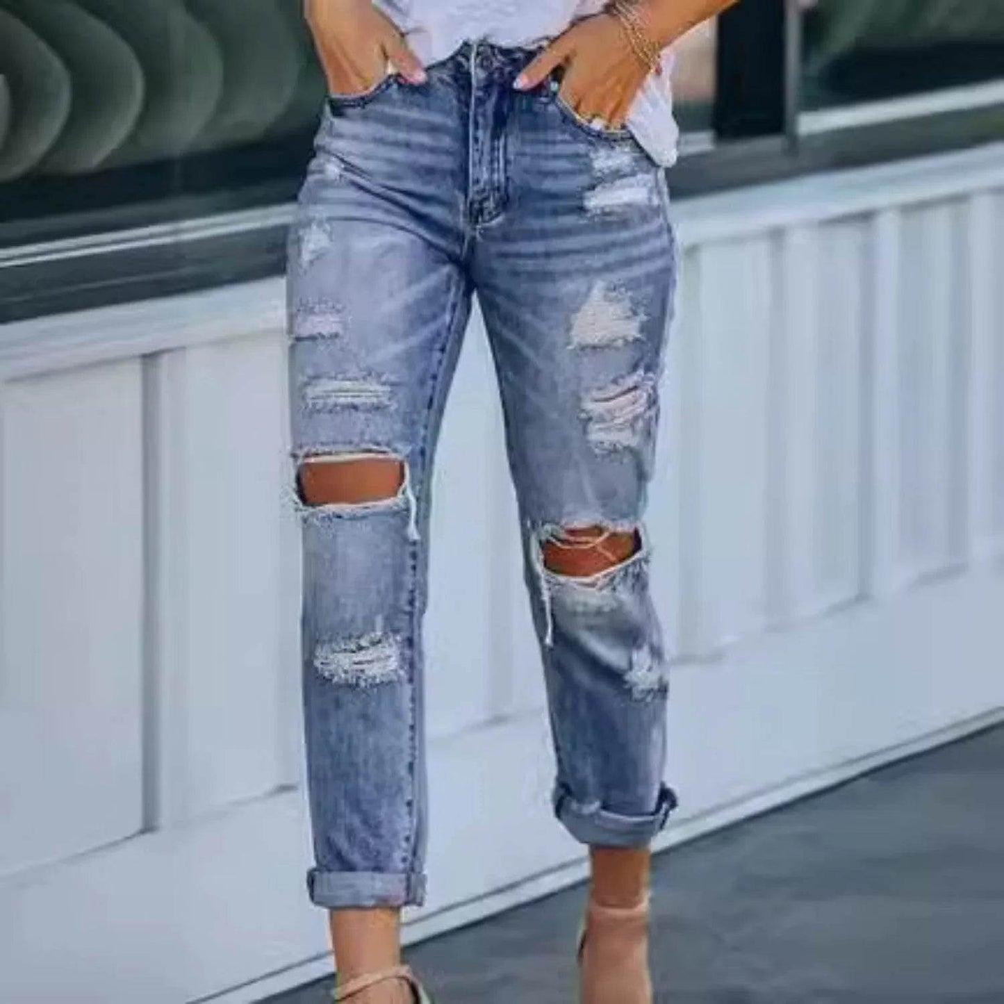 Ripped Slim Fit Baggy Jeans Pant For Women - Velora