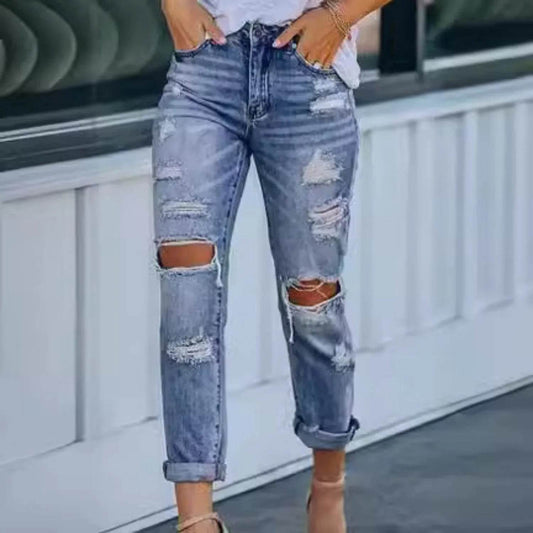 Ripped Slim Fit Baggy Jeans Pant For Women - Velora