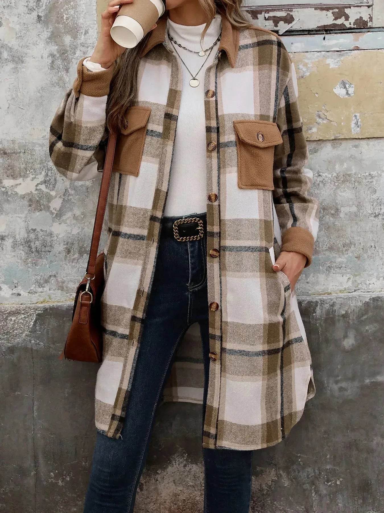 plaid jacket womens outfit Winter cashmere Jacket Outwear for women - Velora