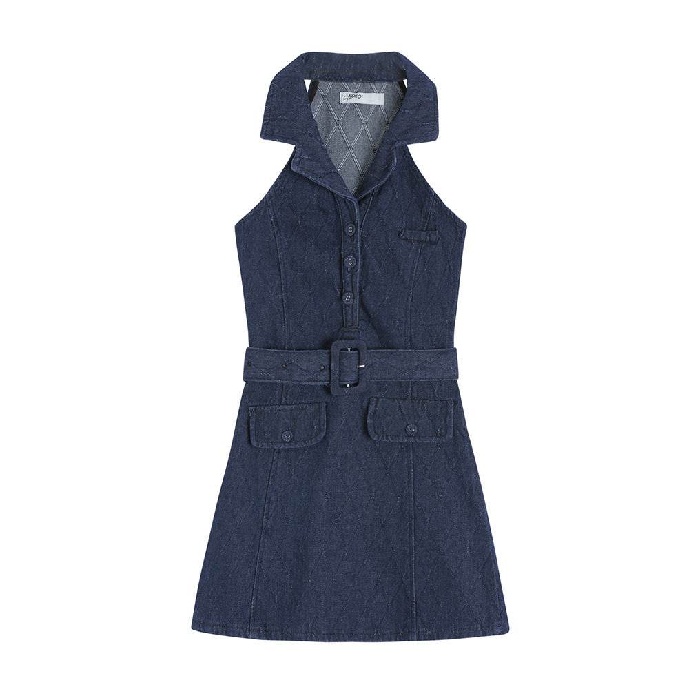 Mini Sleeveless Sheath Denim jeans halter neck Dress - Velora