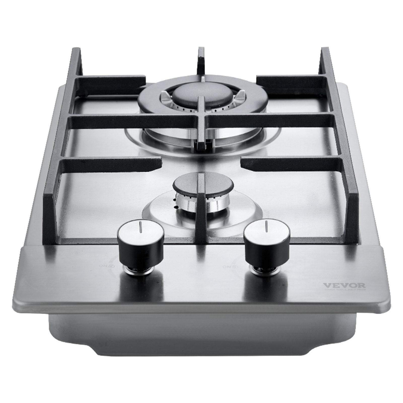 Gas Cooktop 12 Inch, Max 12250BTU 2 Burners Built-in Stainless Steel Gas Stove Top, LPG NG Convertible Dual Fuel Natural Gas Hob With Thermocouple Protection - Velora