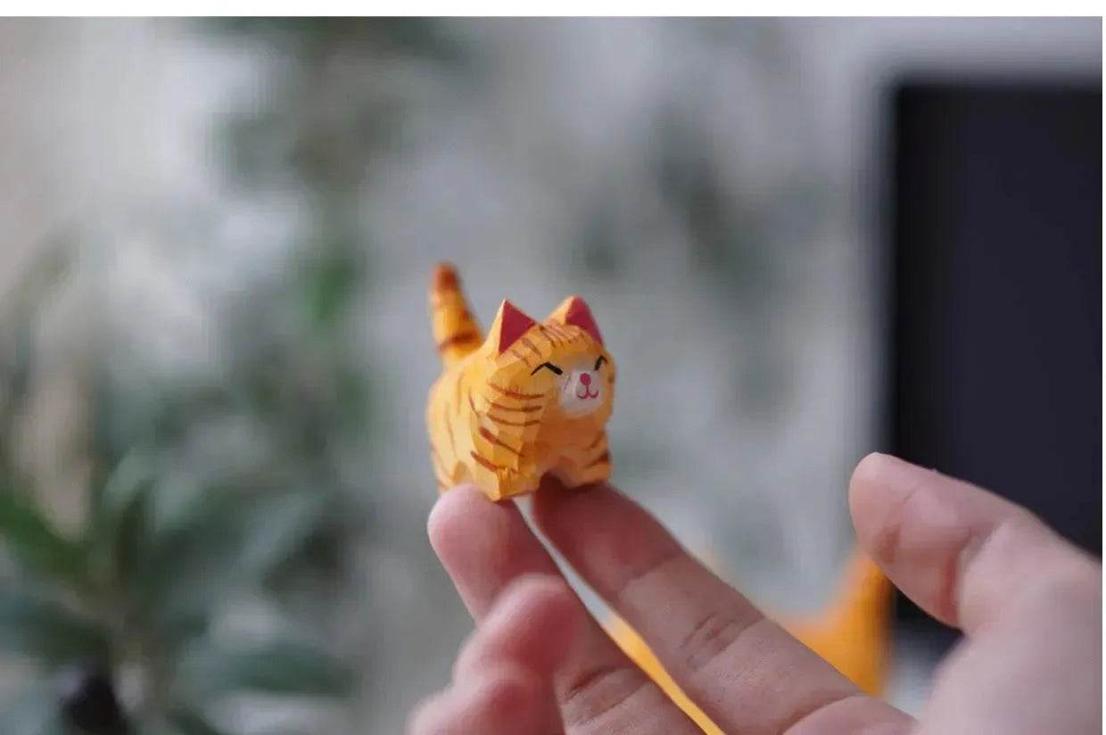 Creative Decorative Hand carved wooden Cat Trinkets Ornaments - Velora