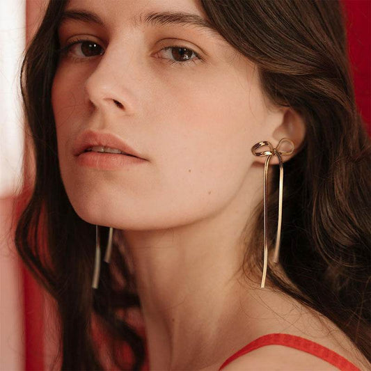 Stainless Steel Jewelry Wholesale Non-tarnish Herringbone Bow Earrings Hypoallergenic 18k Gold Plated Ribbon Bow Bowknot Earring - Velora