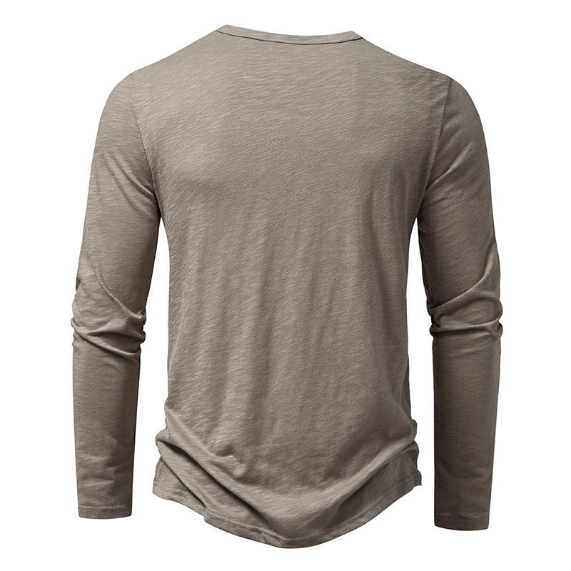 Men's Long-sleeved T-shirt Fashion Casual Solid Color Pullover Button Top Autumn And Spring Clothing Velora