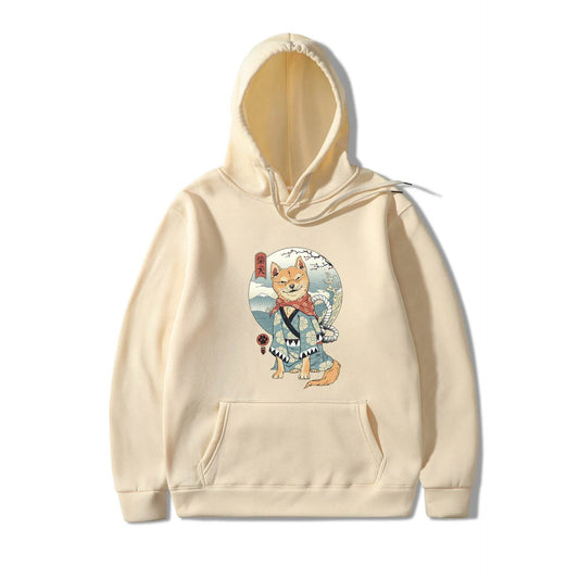 Women Shiba Inu Dog Illustration Printed Casual Hooded Sweater - Velora