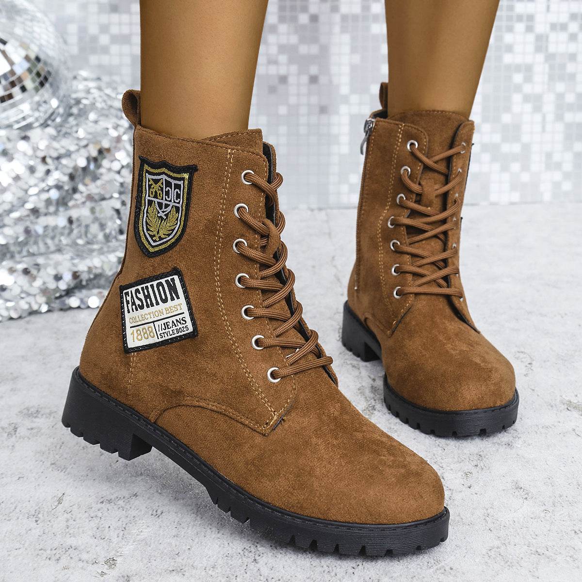 Fashion Lace-up Chunky Heels Boots Winter Round Toe Shoes For Women - Velora