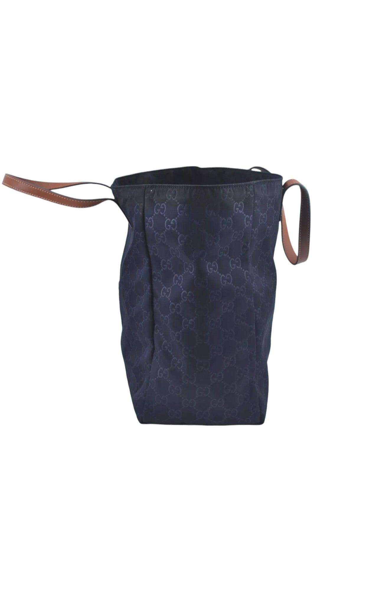 GUCCI Vintage Hand Tote Bag GG Nylon Leather Navy Blue L0937 - Velora