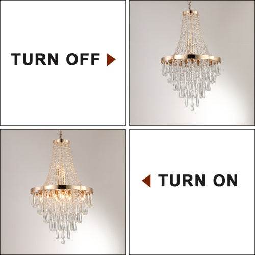 Golden Crystal Chandelier, Large Modern Luxury Chandelier For Living Room, Dining Room, Bedroom, Hallway - Bulb Not Included - Velora