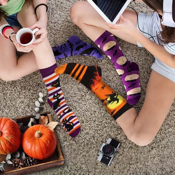 6 Pairs Halloween Christmas Socks For Men Women Girls Funny Pumkin Spider Black Cat Cotton Sock Set - Velora
