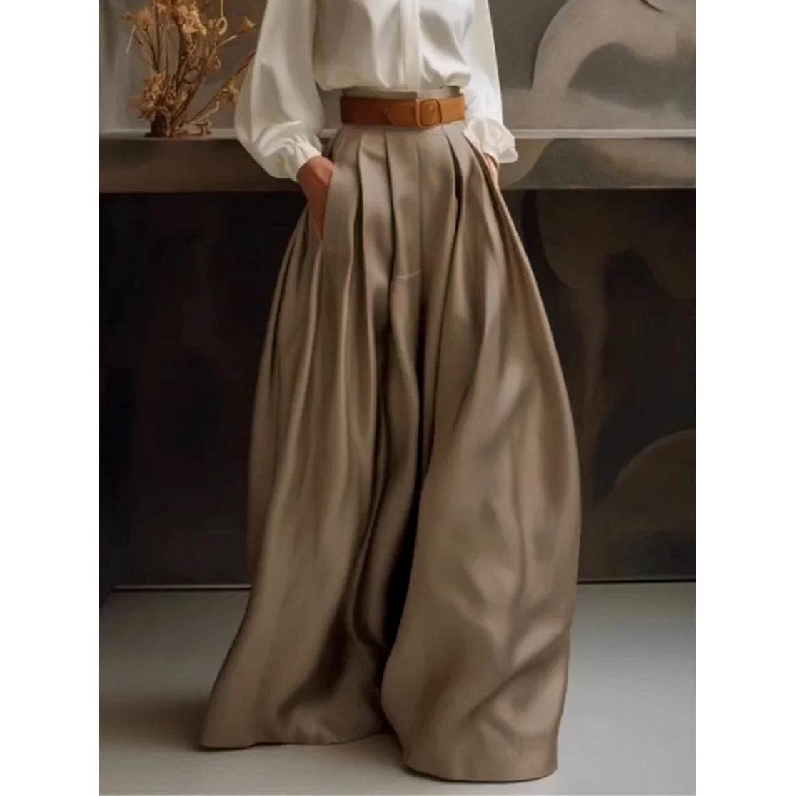 Loose Wide Leg Solid Color Casual Trousers Bottoms Palazzo Trousers - Velora