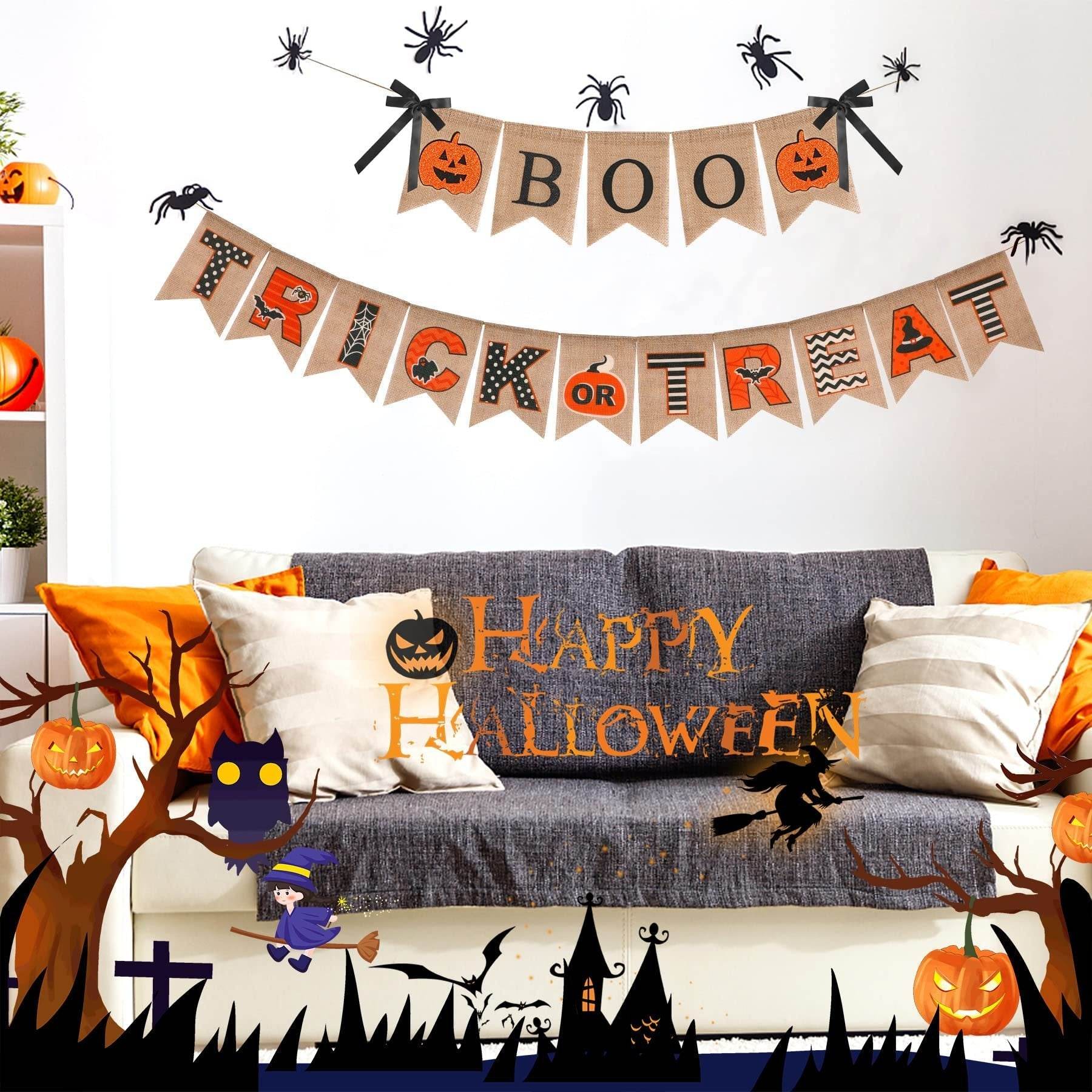 Halloween Burlap Banner Halloween Party Mantel Wall Hanging Supplies For Home Farmhouse Patio-Selling On Amazon Is Prohibited - Velora