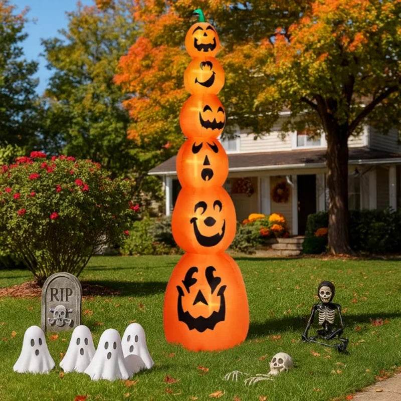 9FT Halloween Inflatable Stacked Pumpkins, Blow Up 6 Pumpkins Inflatable With Built-in LED Lights Outdoor Decorations Large Party Yard Decoration - Velora