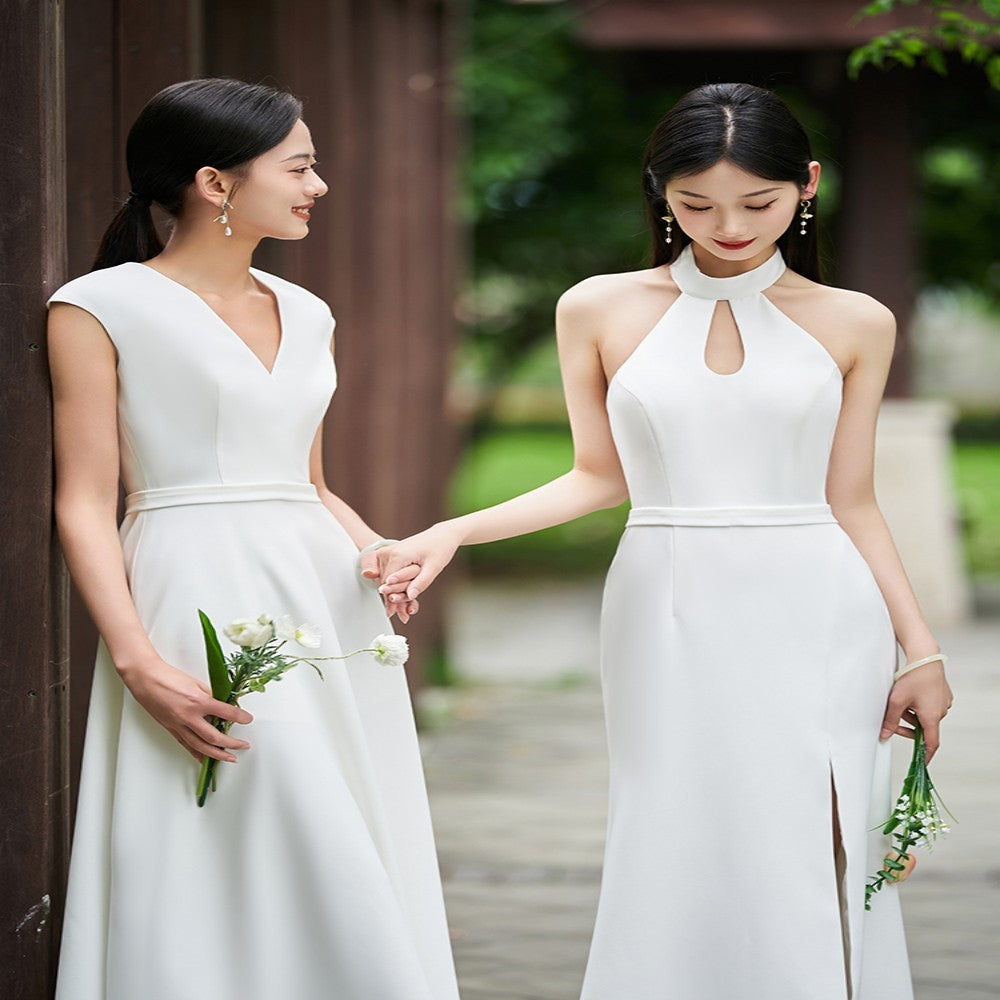 White Bridesmaid Dress Senior Dress Daily Style Formal Dress