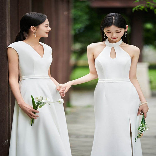 White Bridesmaid Dress Senior Dress Daily Style Formal Dress - Velora
