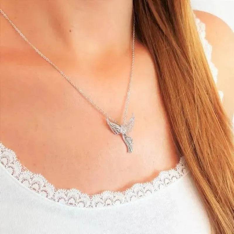Diamond Modern Angel Pendant Necklace for Women - Velora
