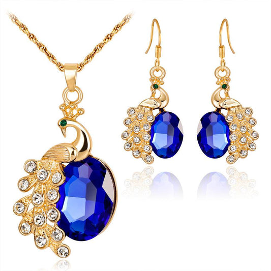 Peacock Rhinestone Two Piece Necklace - Velora