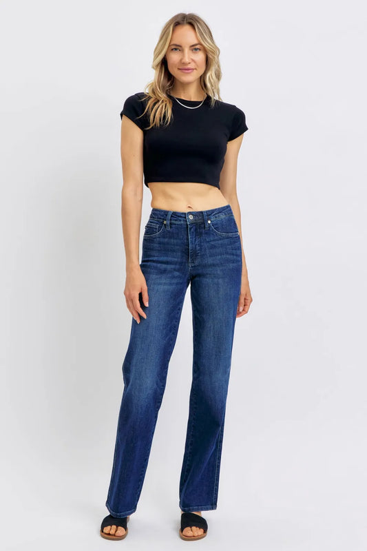 Judy Blue Full Size Tummy Control Straight Jeans Plus Size - Velora