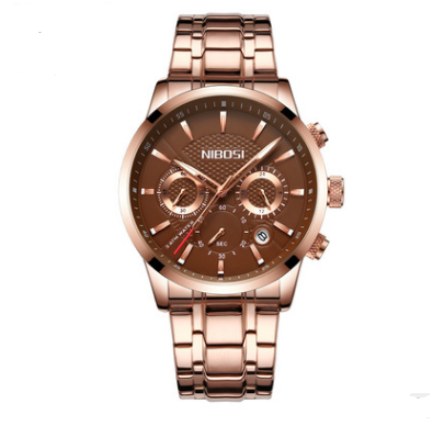 Stylish Men's Black Gold Steel Sports Watch with 3 Eyes