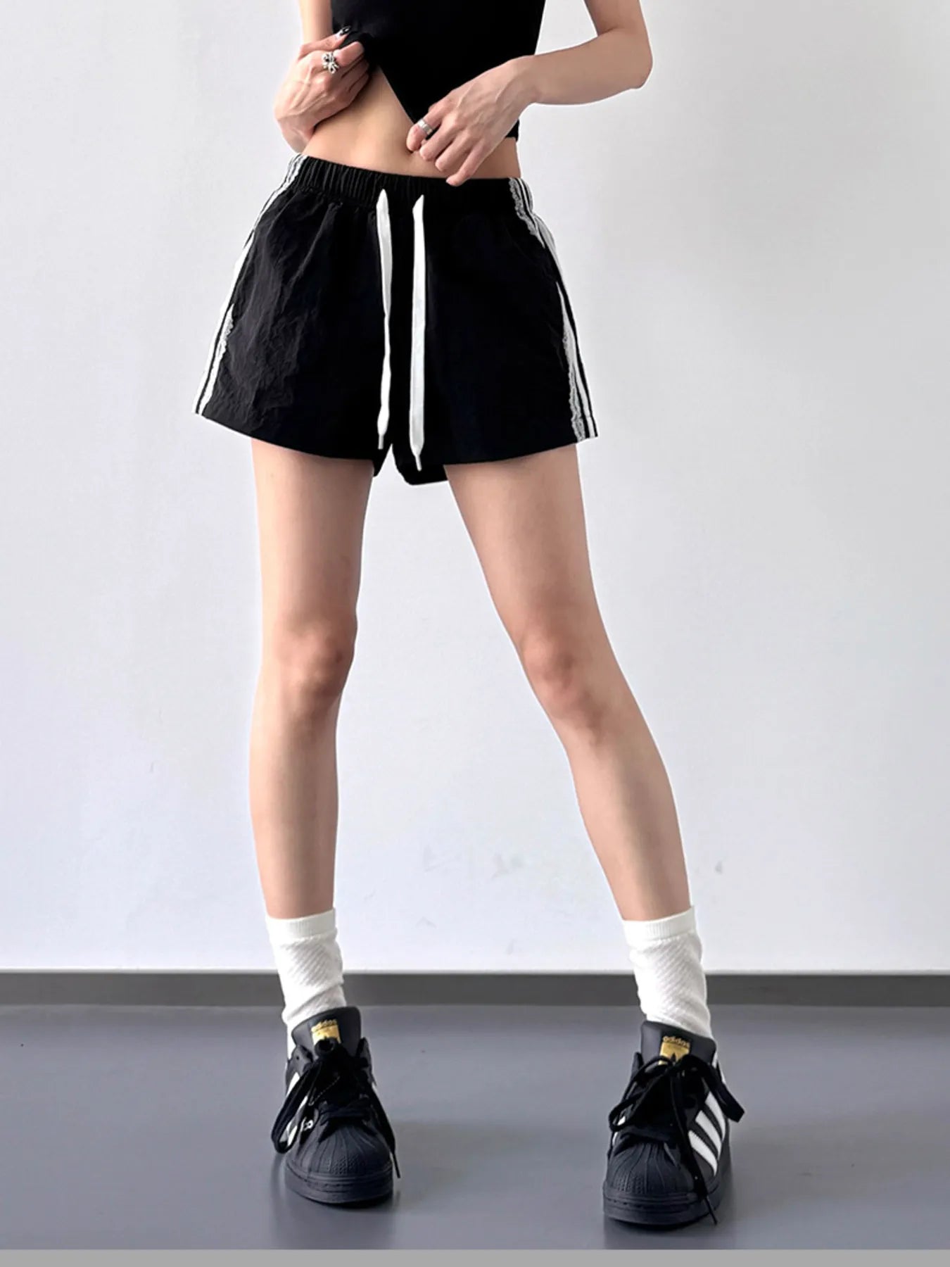 Side Stripe Drawstring Shorts - Velora