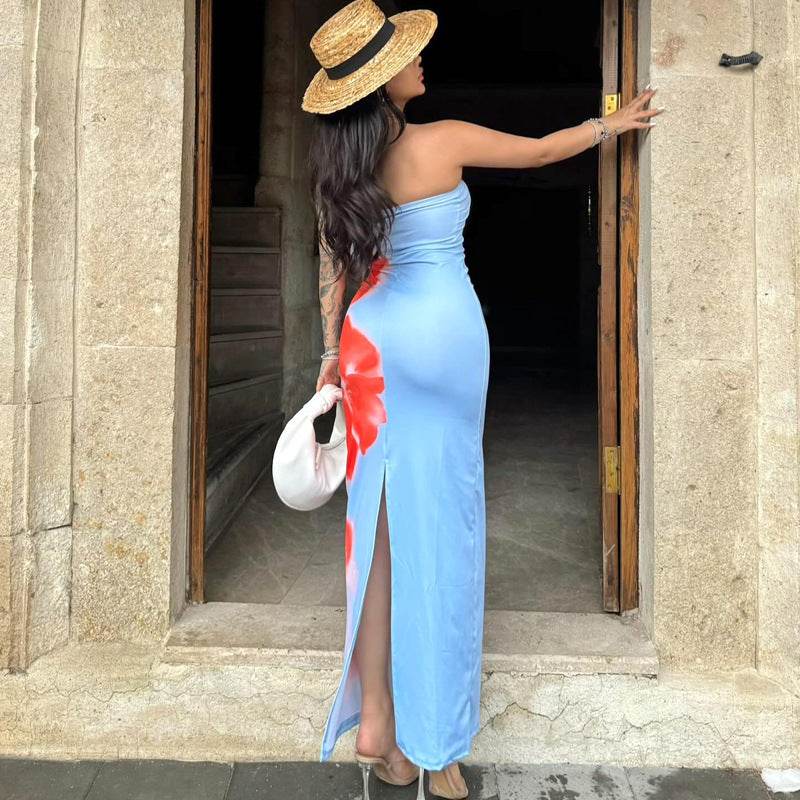 Slim Slit Tube Long Dress Summer Sexy Pint Party Beach Dresses Women's Clothing - Velora