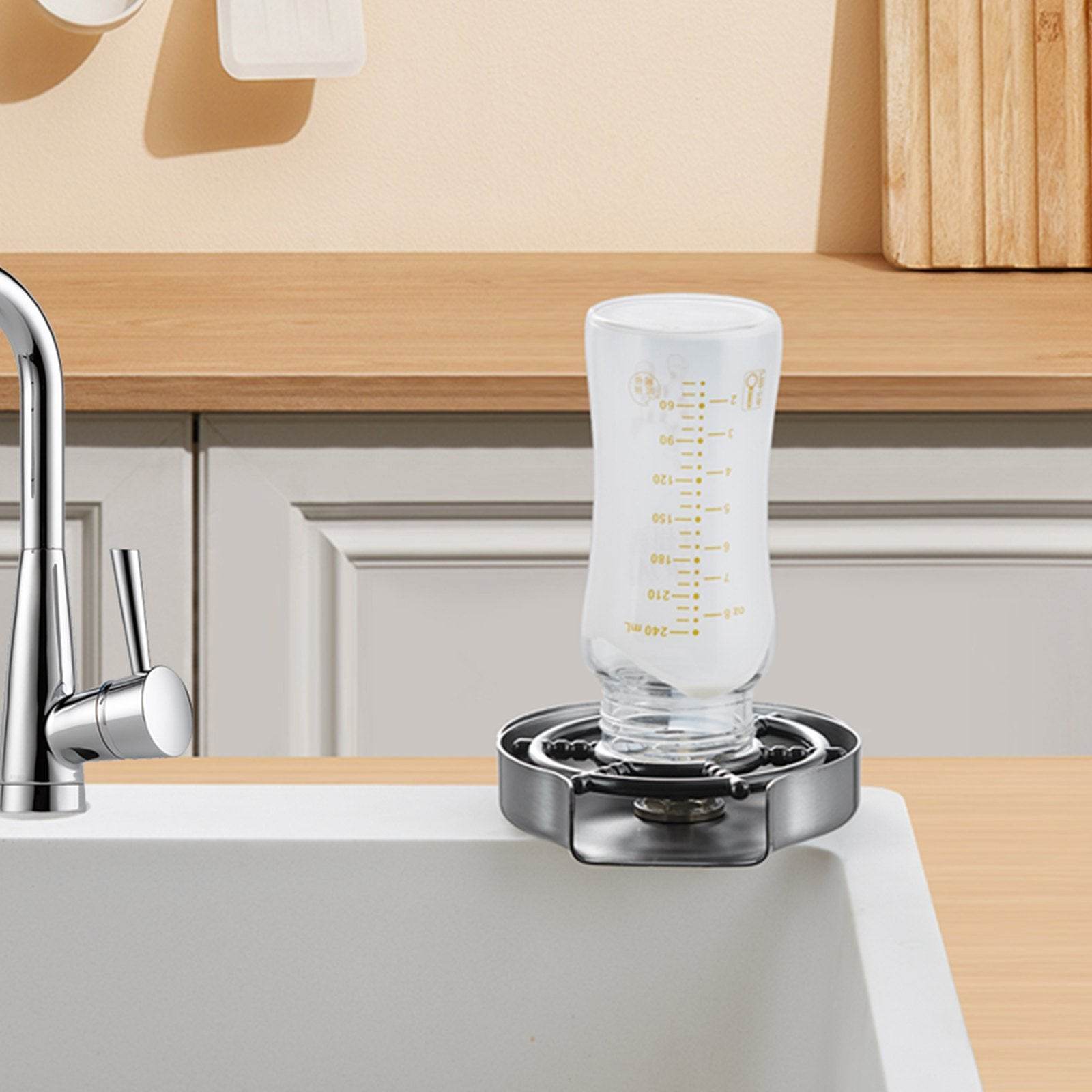 Glass Rinser, 10 Powerful Spraying Jets 360 Rotating Cup Rinser For Sink, 304 Stainless Steel Faucet Cup Washer With ABS Cup Holder For Baby Bottle, Glass Cup, Wine Glass - Velora