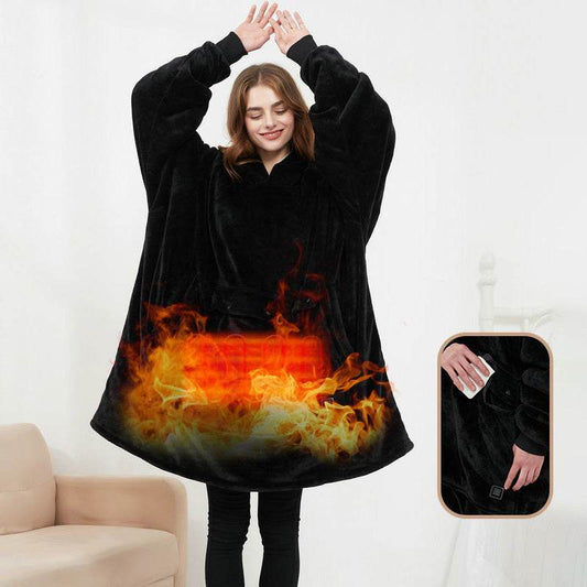 USB Heated Wearable Blanket Oversized Lazy Hoodie With Large Heating Area Back Cozy Warm Sherpa Hoodie Blanket No Battery Pack - Velora
