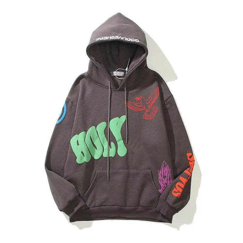 Women High Street Three-dimensional Foam Graffiti Printed Hoodie In Autumn And Winter - Velora