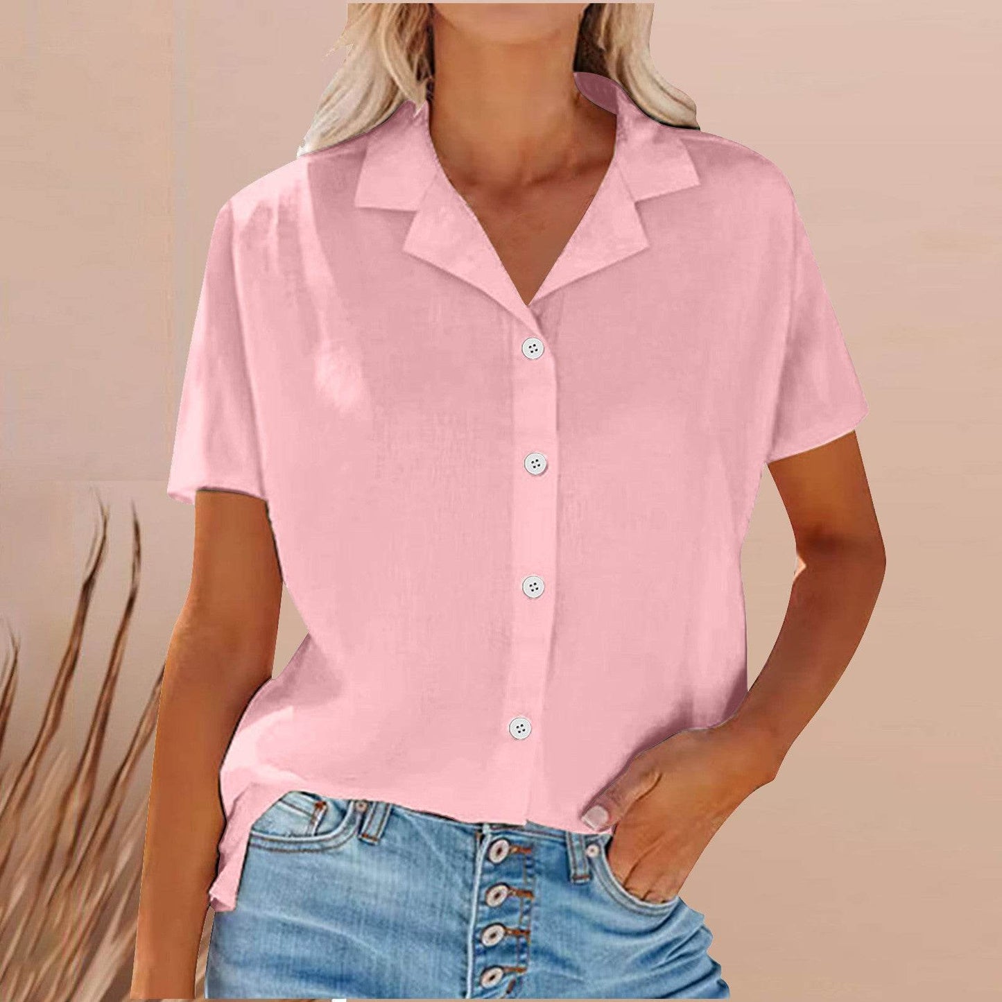 Spring Summer Lapel Cotton And Linen Casual short sleeve Shirt For Women - Velora